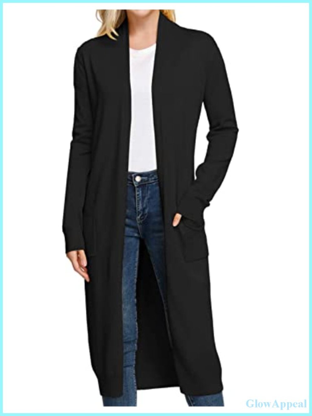 Long Open Front Knit Cardigan Sweater with PocketsMaxi Lightweight V-Neck